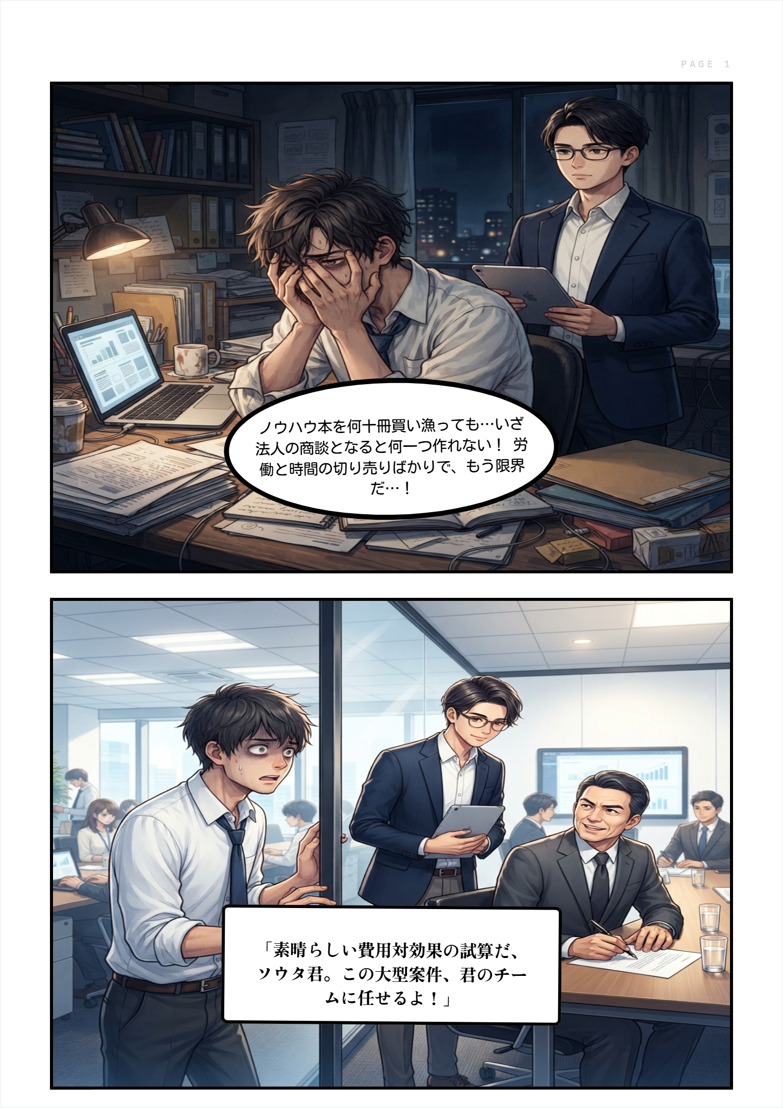 法人営業の悩みを抱えるビジネスパーソンのマンガ
