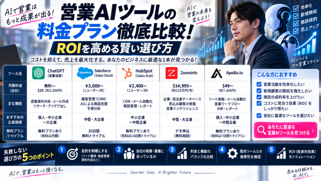 営業AIツールの料金プラン徹底比較！ROIを高める賢い選び方