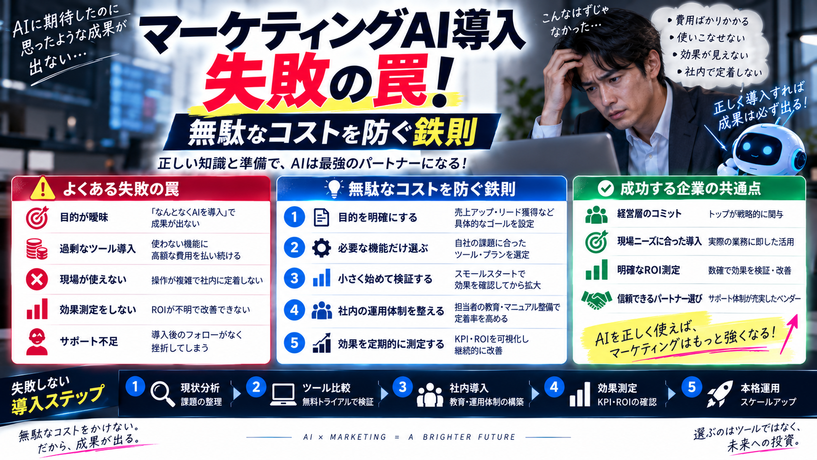 マーケティングAI導入失敗の罠！無駄なコストを防ぐ鉄則