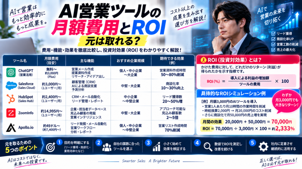 AI営業ツールの月額費用とROI：元は取れる？