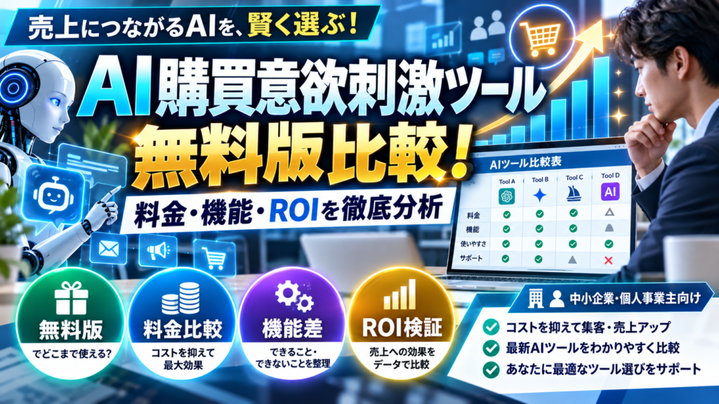AI購買意欲刺激ツールの無料版比較！料金・機能・ROIを徹底分析