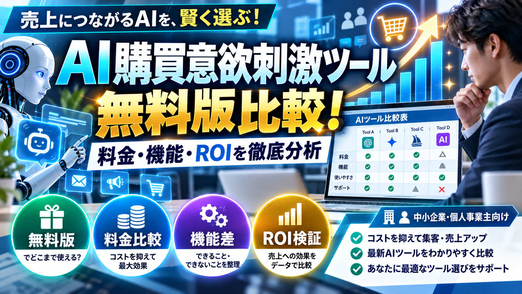 AI購買意欲刺激ツールの無料版比較！料金・機能・ROIを徹底分析